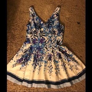 Blue and white floral semi-formal spring dress